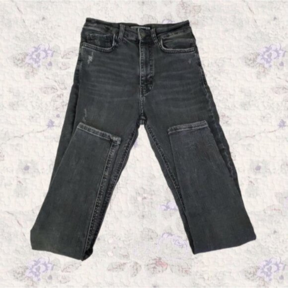 Zara Trafaluc Vintage Retro High Rise Charcoal Wash Distressed Skinny Jeans - Picture 7 of 10